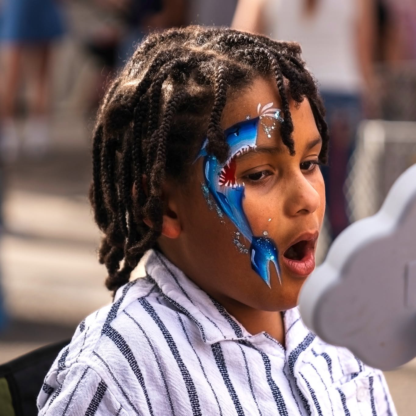 Blue shark face paint design