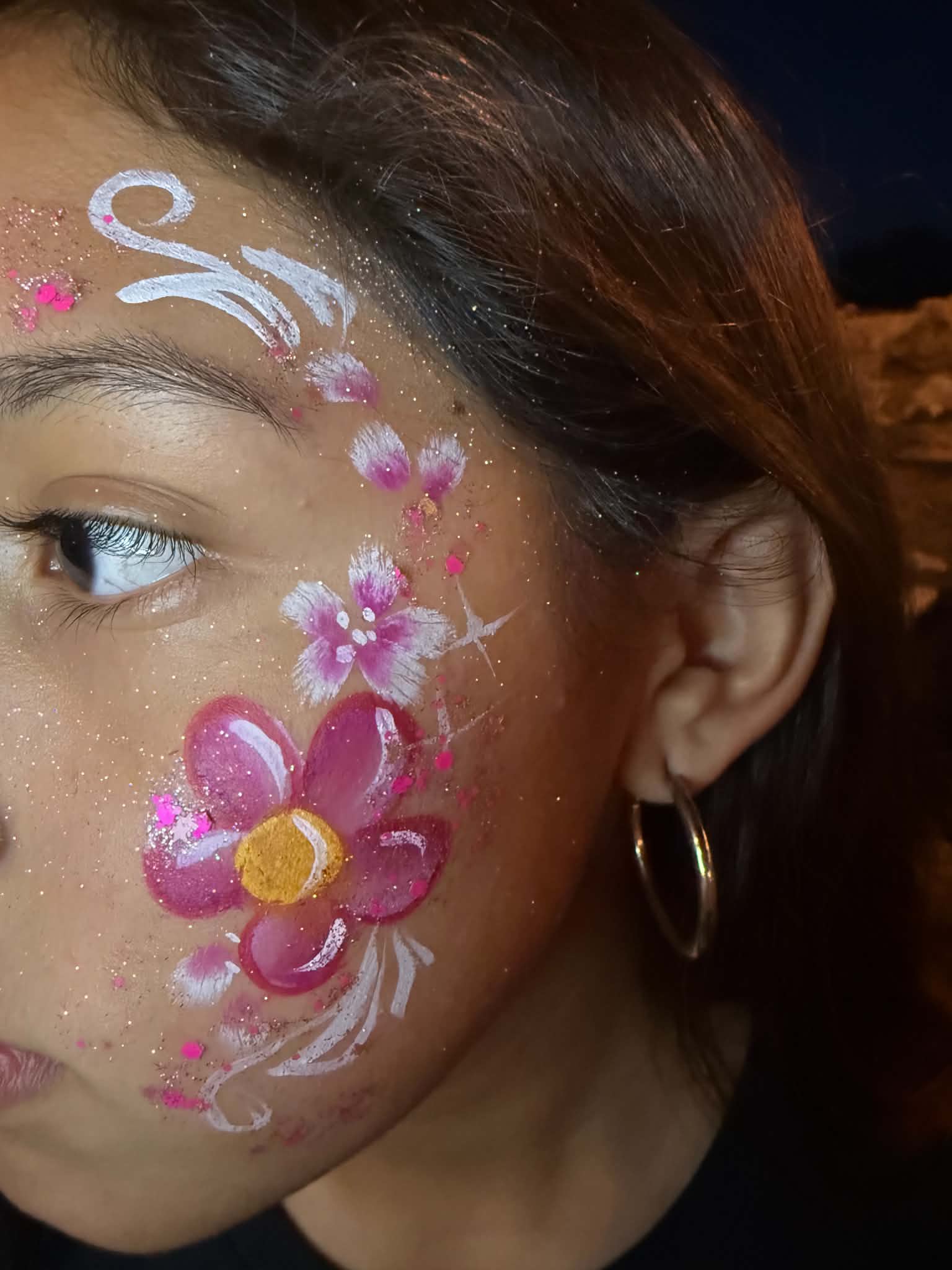 Pink and purple flower cheek art