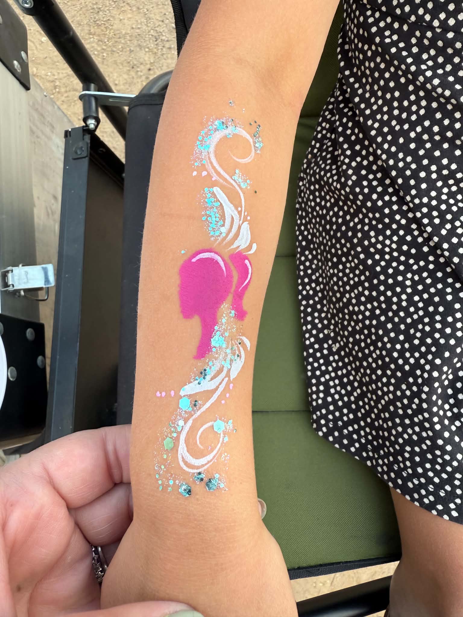 Pink fashion-doll inspired arm painting